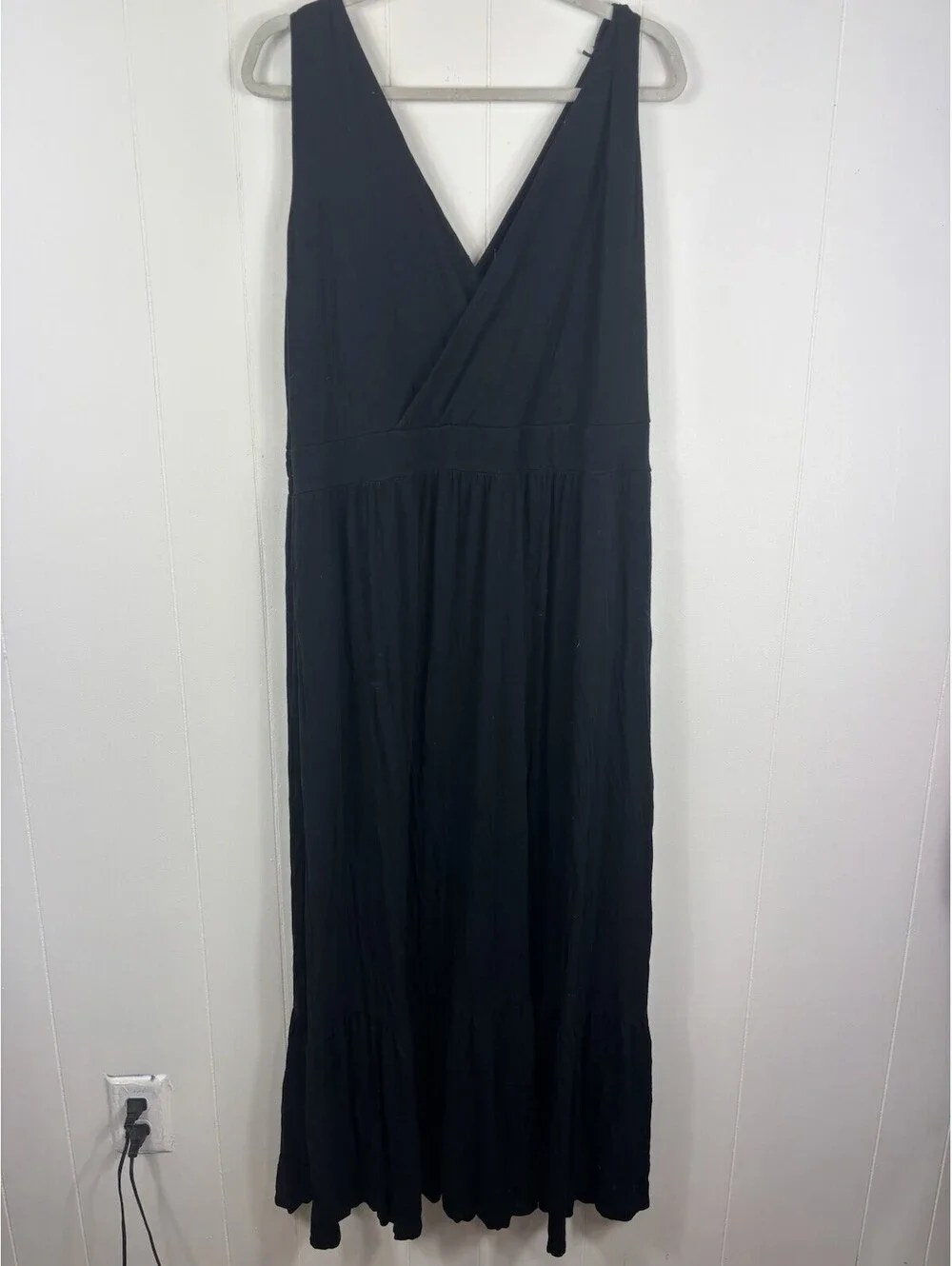 AVA & VIV SIZE 2X LONG BLACK V-NECK MAXI DRESS STRETCH Goth Whimsigoth Event